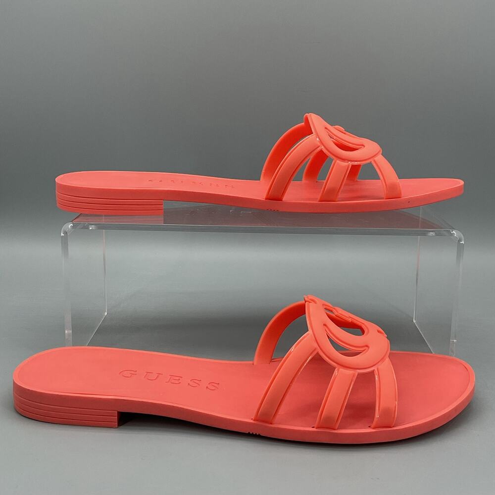 NEW Guess Women’s Elyho Jelly Cutout Logo Flat Sandals Orange Size 10M